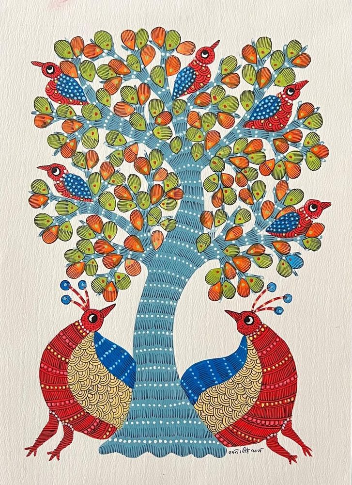 A Gond tree-of-life painting
