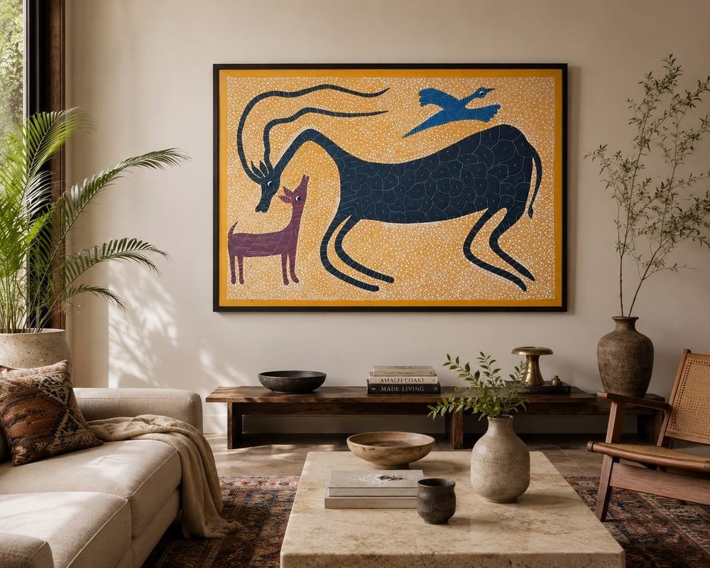 Bhil painting in a contemporary interior
