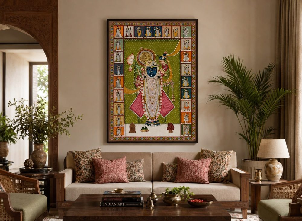 Pichwai painting in a contemporary interior