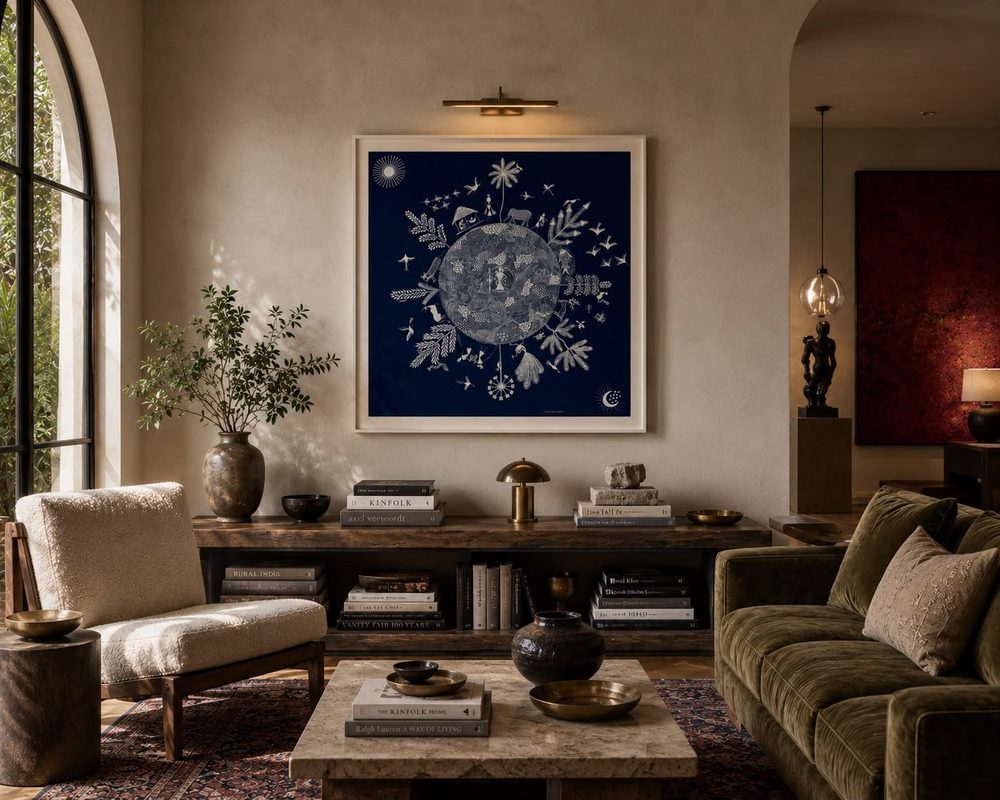 Warli painting in a contemporary interior